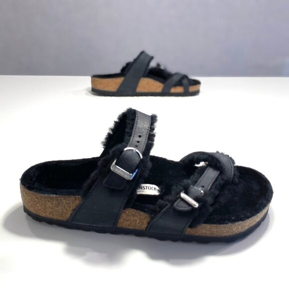 Foot Heaven! Birkenstock Mayari Shearling Fur Sandals in Black, Size 38, Size 8 - Picture 2 of 9